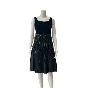 6267 Black Velour Stone Embellished Feather Mini Dress size IT 40/4